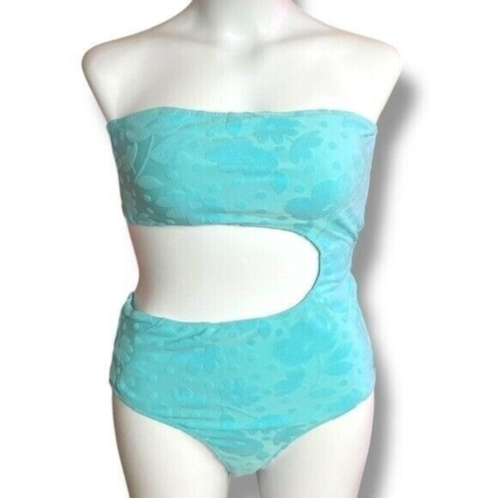 Aerie XL Long One Piece Swimsuit Blue Cutout Removable Straps Boning NWT